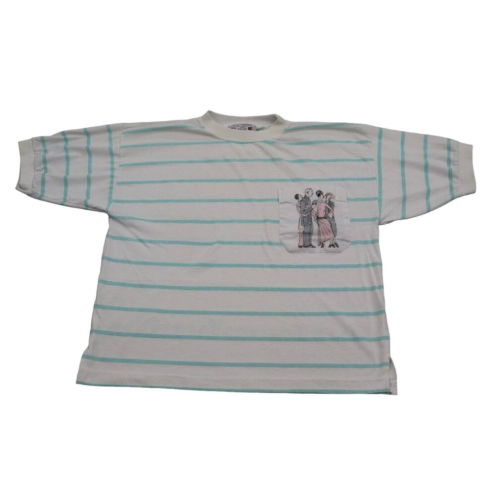 Palm Springs Shirt Womens L White Short Sleeve Crew Neck Stripe Casual T Shirt